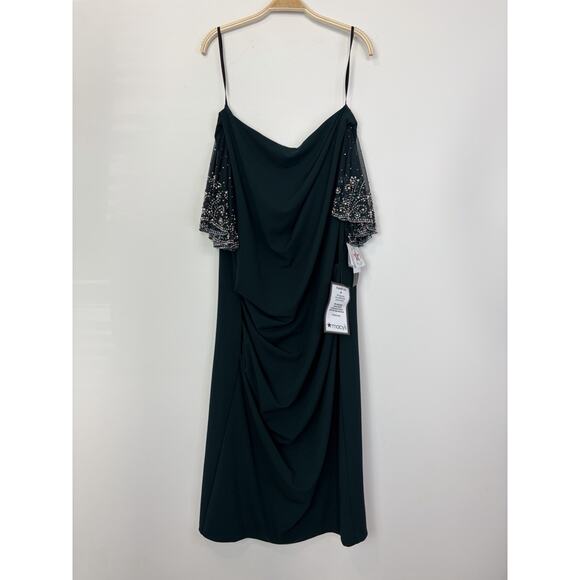 Betsy & Adam Plus "Emily" Short Scuba Crepe Beaded Flutter Sleeve Dress 18W Pine - Picture 7 of 14